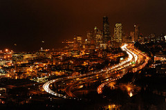 Wet night city: Seattle, from high above on beacon hill, 12th and 13th floors PAC-MED building, amazon.com, Washington state, USA  0693