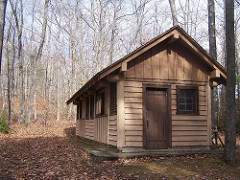 Outhouse at Tioga State Forest. This is a gender separated vault outhouse. It was built by the CCC in the 1930s, and is a very amazing structure, even though it lacks running water.