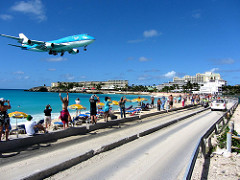 KLM Airplane Landing Passing Over Maho Bay Beach 2
