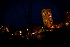 Apartment building at night
